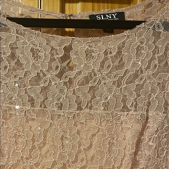 S.L. Fashions Blush Lace Long Sleeve Midi length Dress - Picture 4 of 10